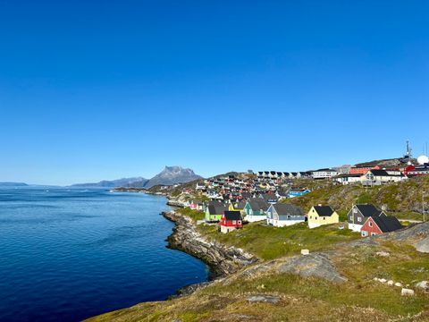 Coastal houses of Nuuk with Sermitsiaq in the distance